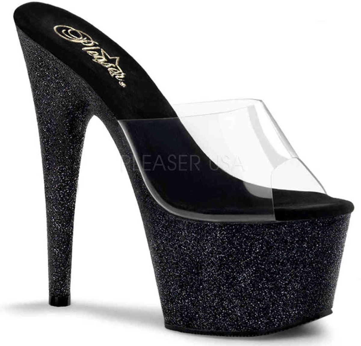 EU 42,5 = US 12 | ADORE-701SDG | 7 Heel, 2 3/4 PF Slide Featuring Glitter Covered Bottom